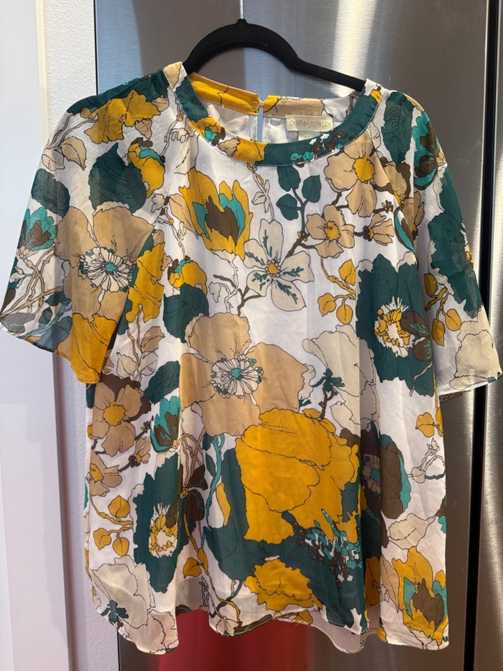 Cynthia Rowley Teal, Brown & Black Floral Blouse
